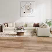 L-Shape Cream Corduroy Modular Sofa with Deep Seat