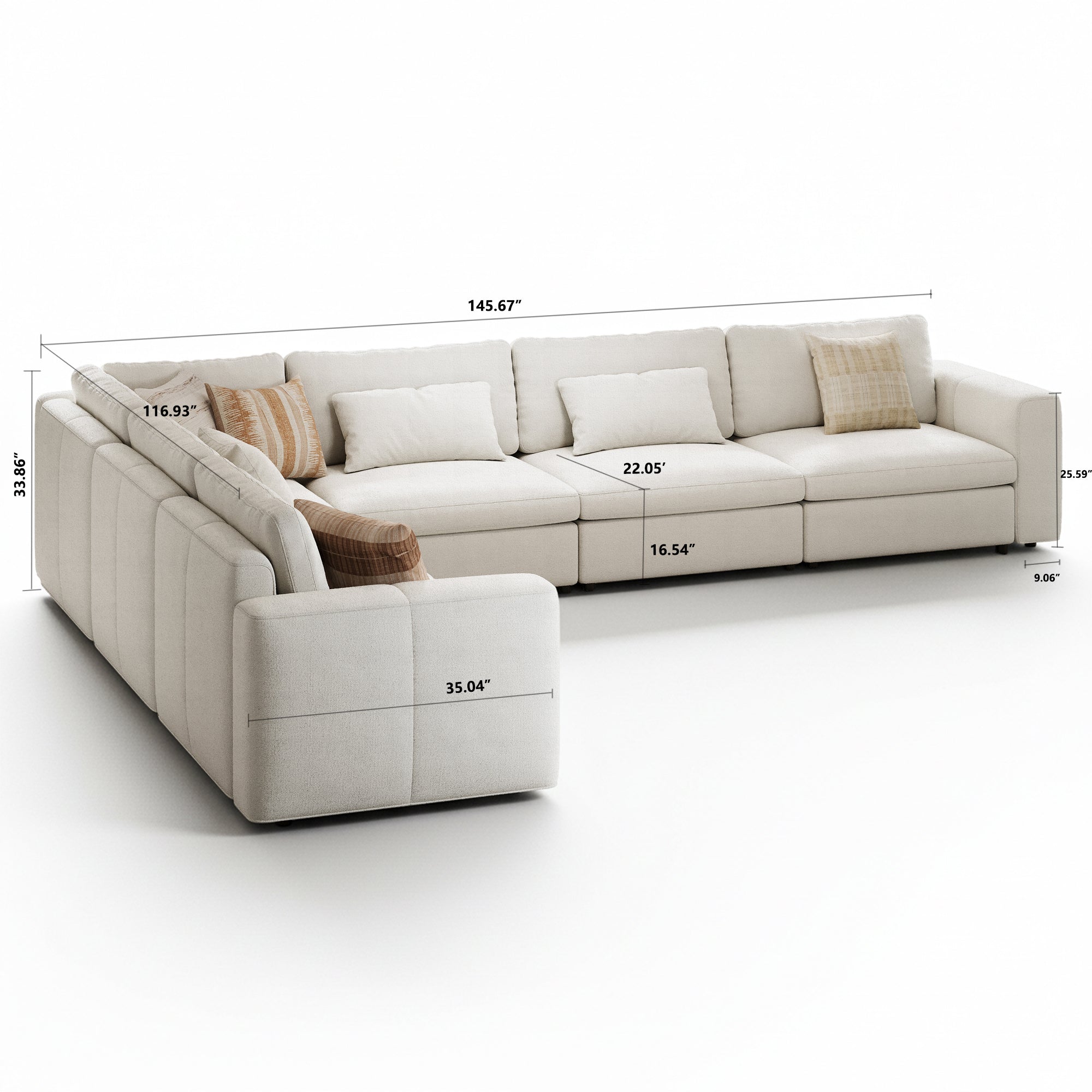 L-Shape Cream Corduroy Modular Sofa with Deep Seat
