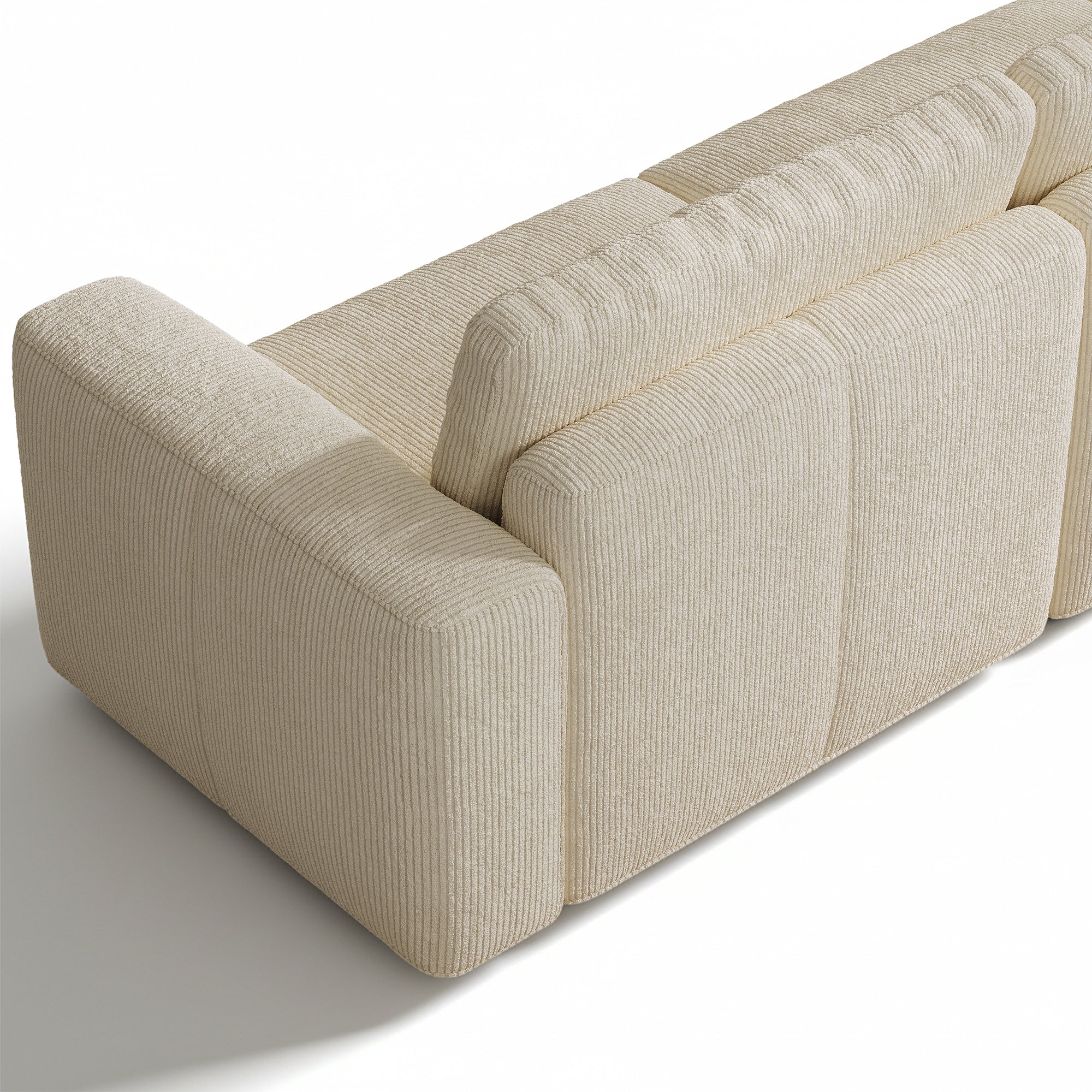 L-Shape Cream Corduroy Modular Sofa with Deep Seat