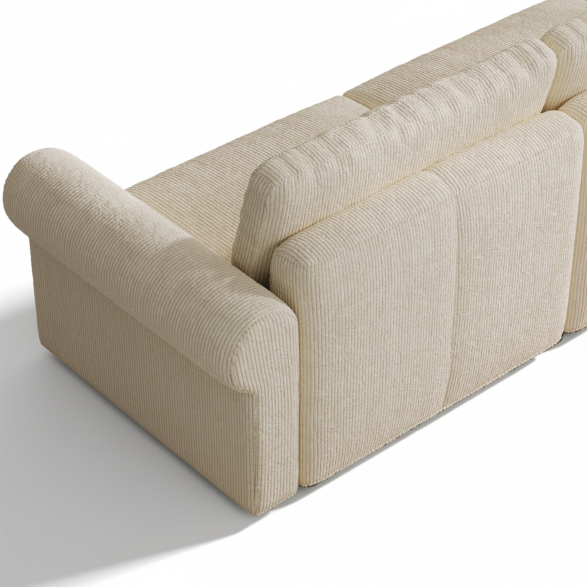 L-Shape Cream Corduroy Modular Sofa with Deep Seat