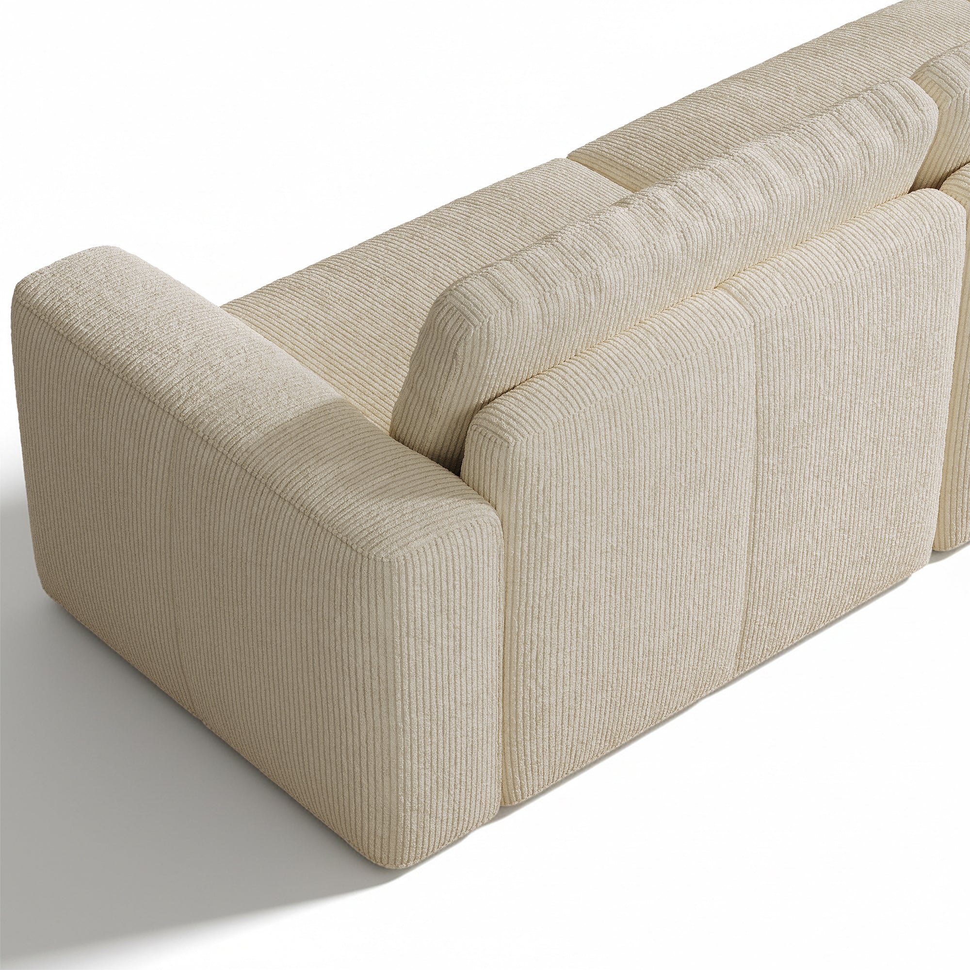 L-Shape Cream Corduroy Modular Sofa with Deep Seat
