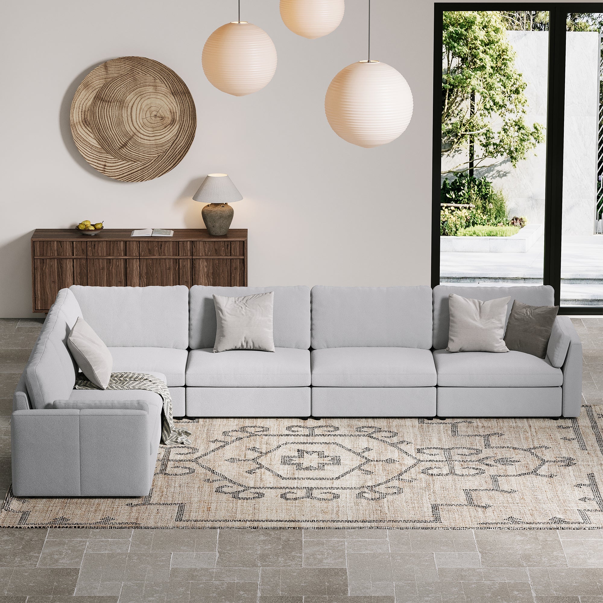 L-Shape Dove Grey Chenille Modular Sofa with Deep Seat
