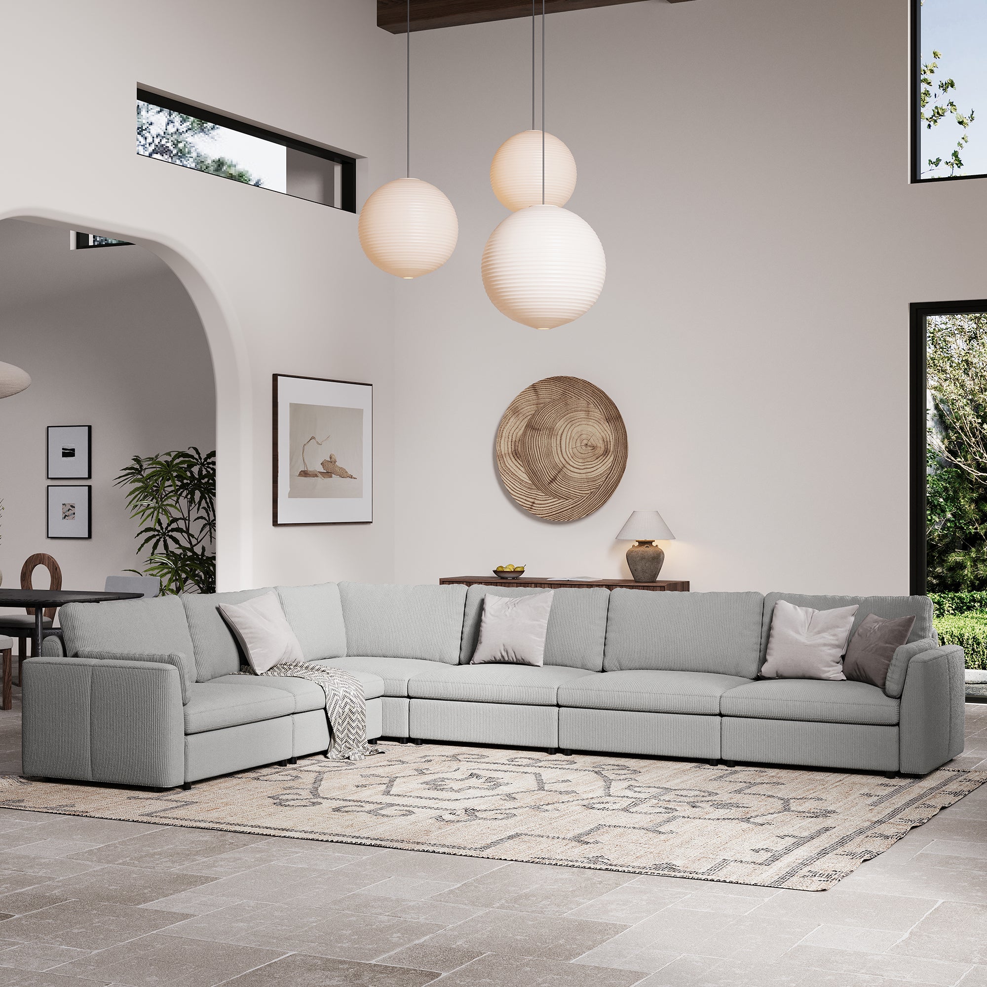 L-Shape Dove Grey Corduroy Modular Sofa with Deep Seat