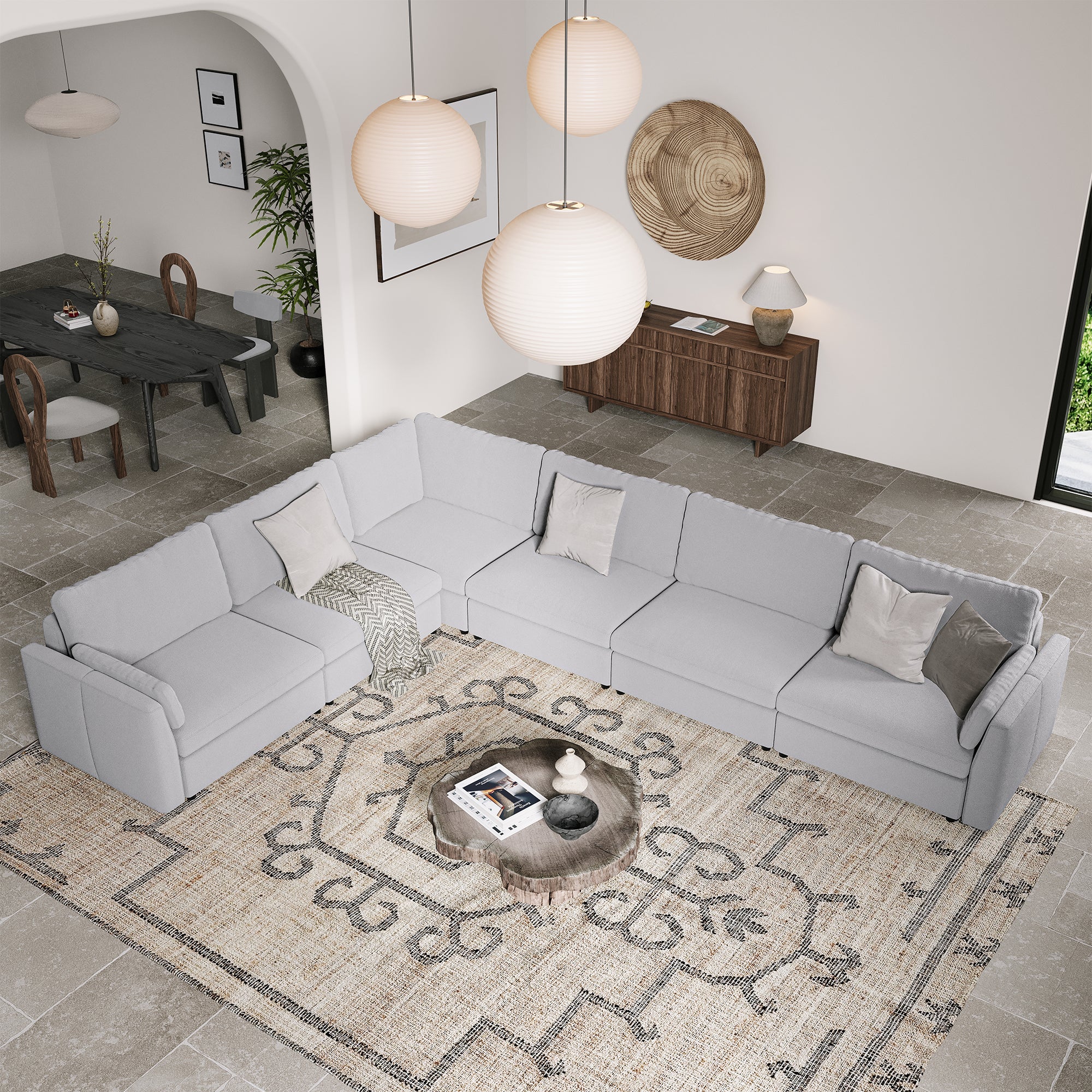 L-Shape Dove Grey Chenille Modular Sofa with Deep Seat