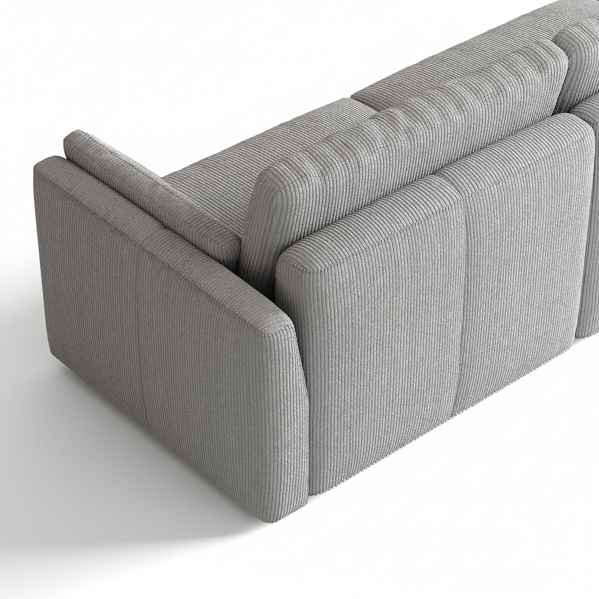 L-Shape Dove Grey Corduroy Modular Sofa with Deep Seat