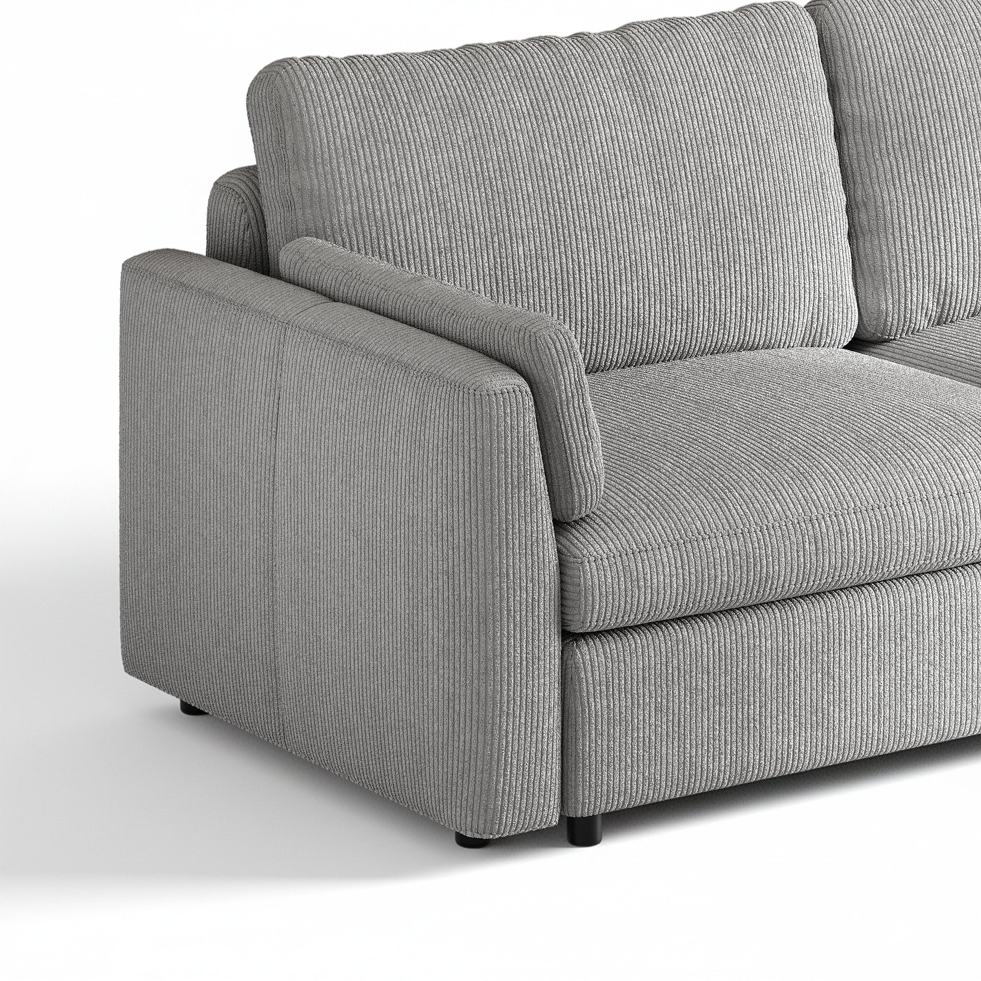 L-Shape Dove Grey Corduroy Modular Sofa with Deep Seat