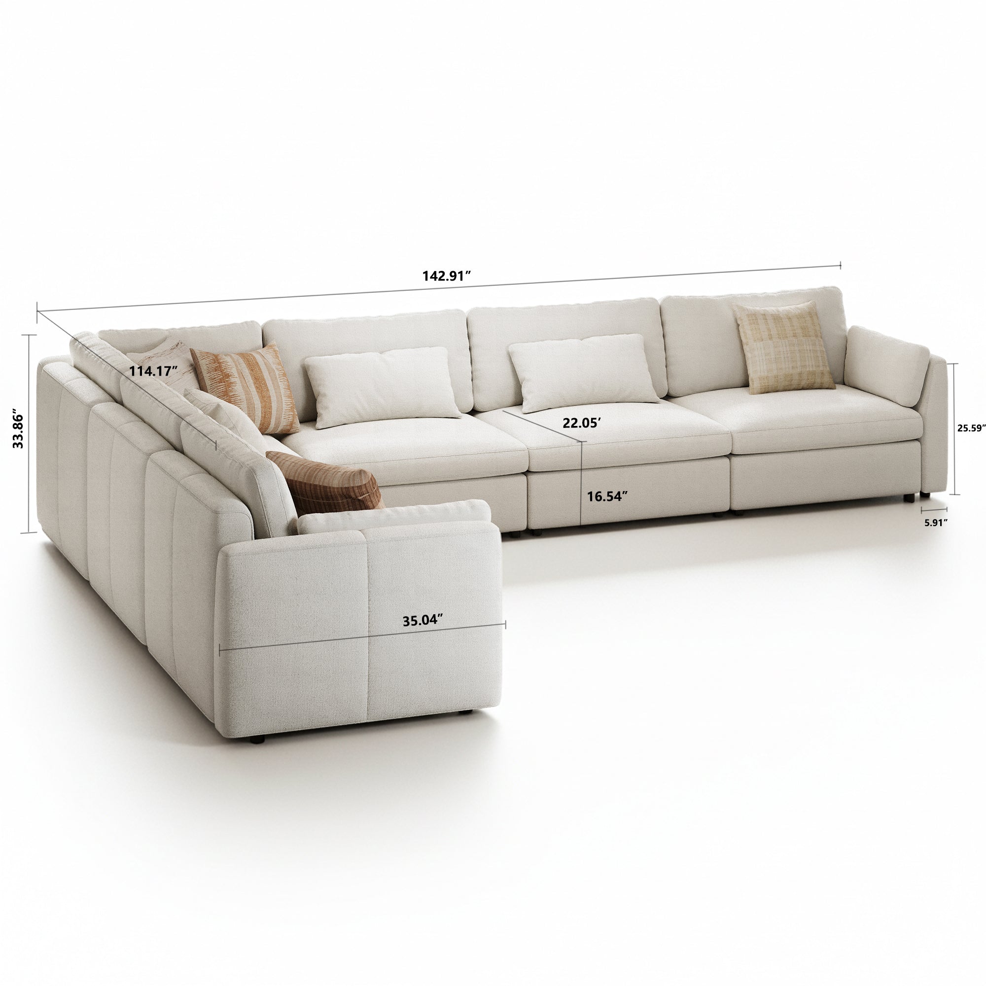 L-Shape Dove Grey Chenille Modular Sofa with Deep Seat