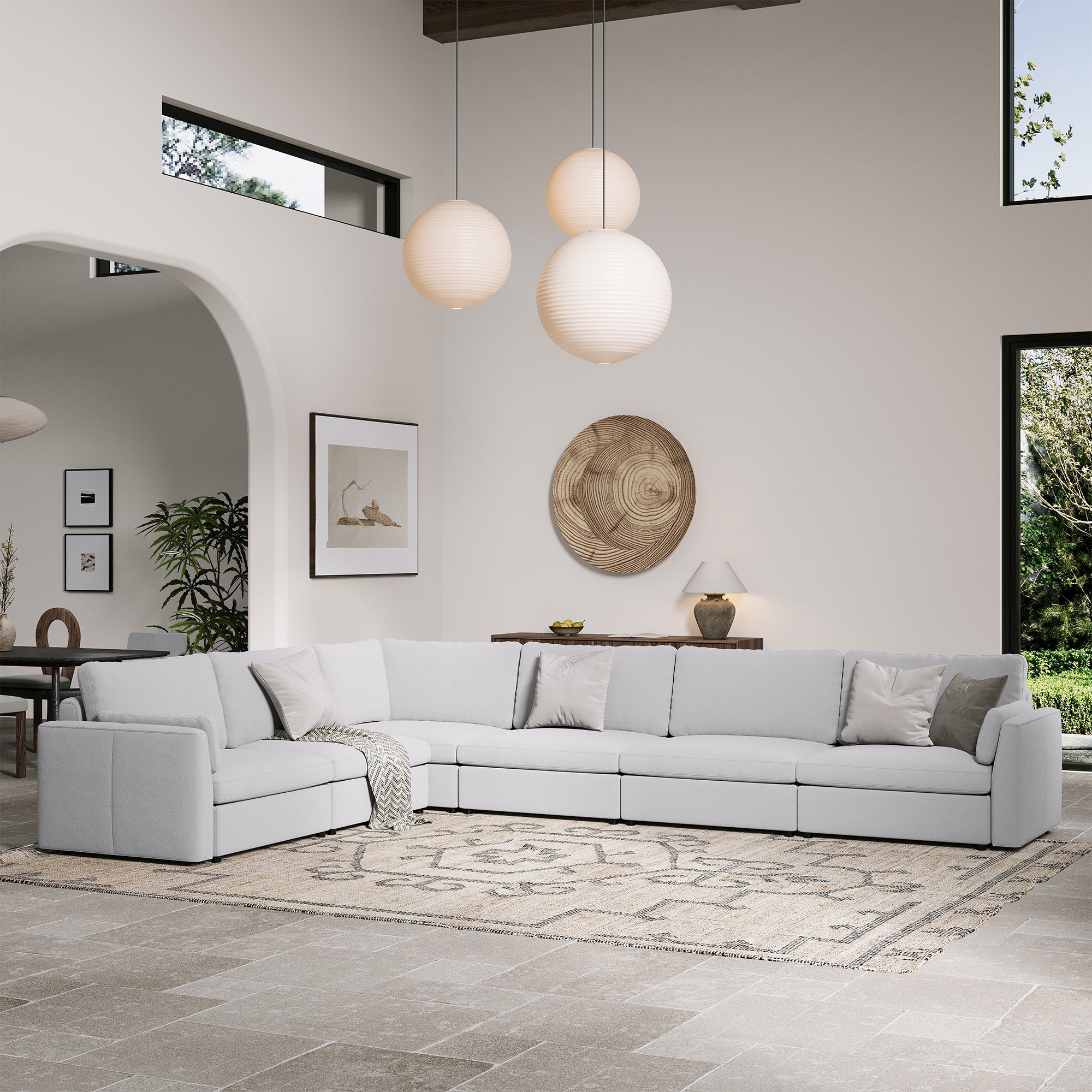 L-Shape Dove Grey Chenille Modular Sofa with Deep Seat