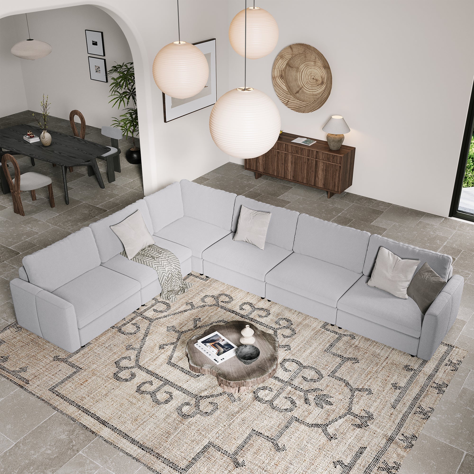 L-Shape Dove Grey Chenille Modular Sofa with Deep Seat