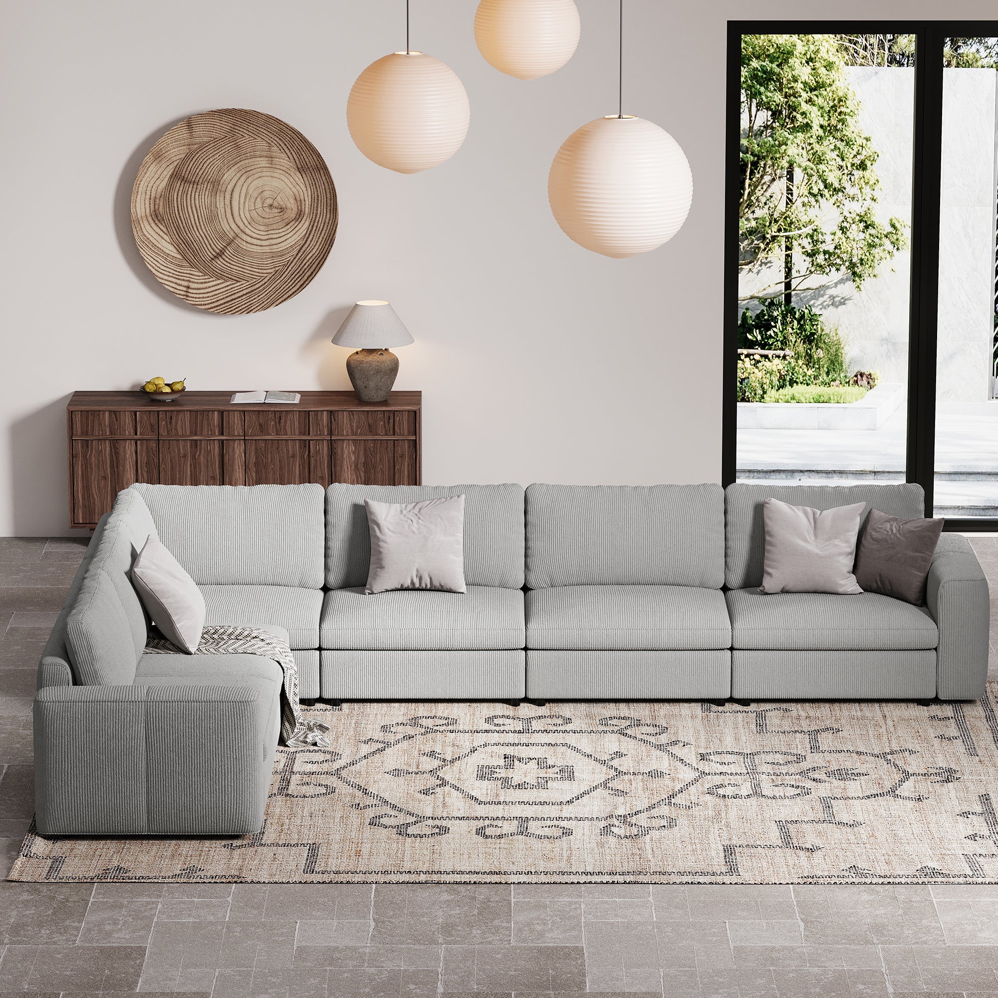 L-Shape Dove Grey Corduroy Modular Sofa with Deep Seat