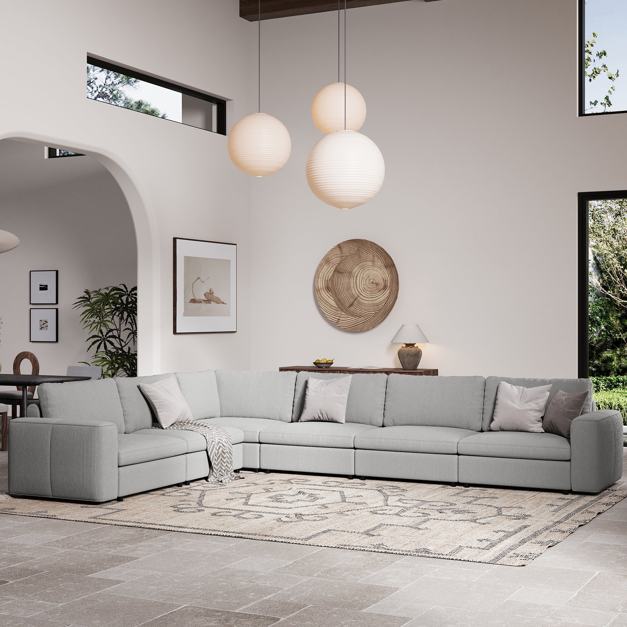 L-Shape Dove Grey Corduroy Modular Sofa with Deep Seat