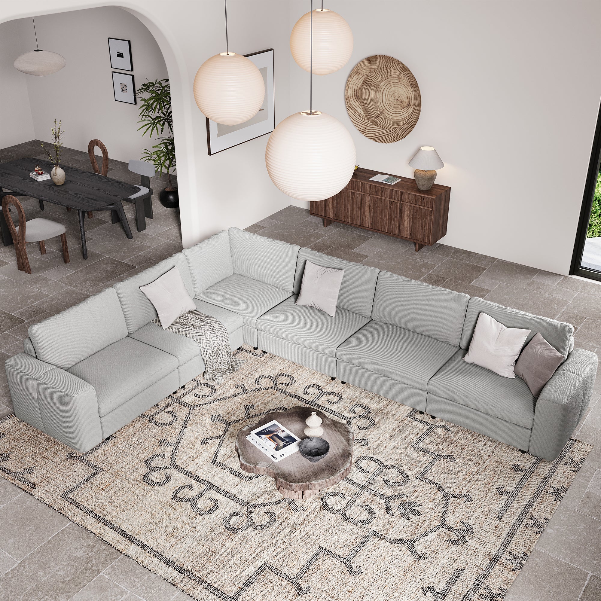 L-Shape Dove Grey Corduroy Modular Sofa with Deep Seat