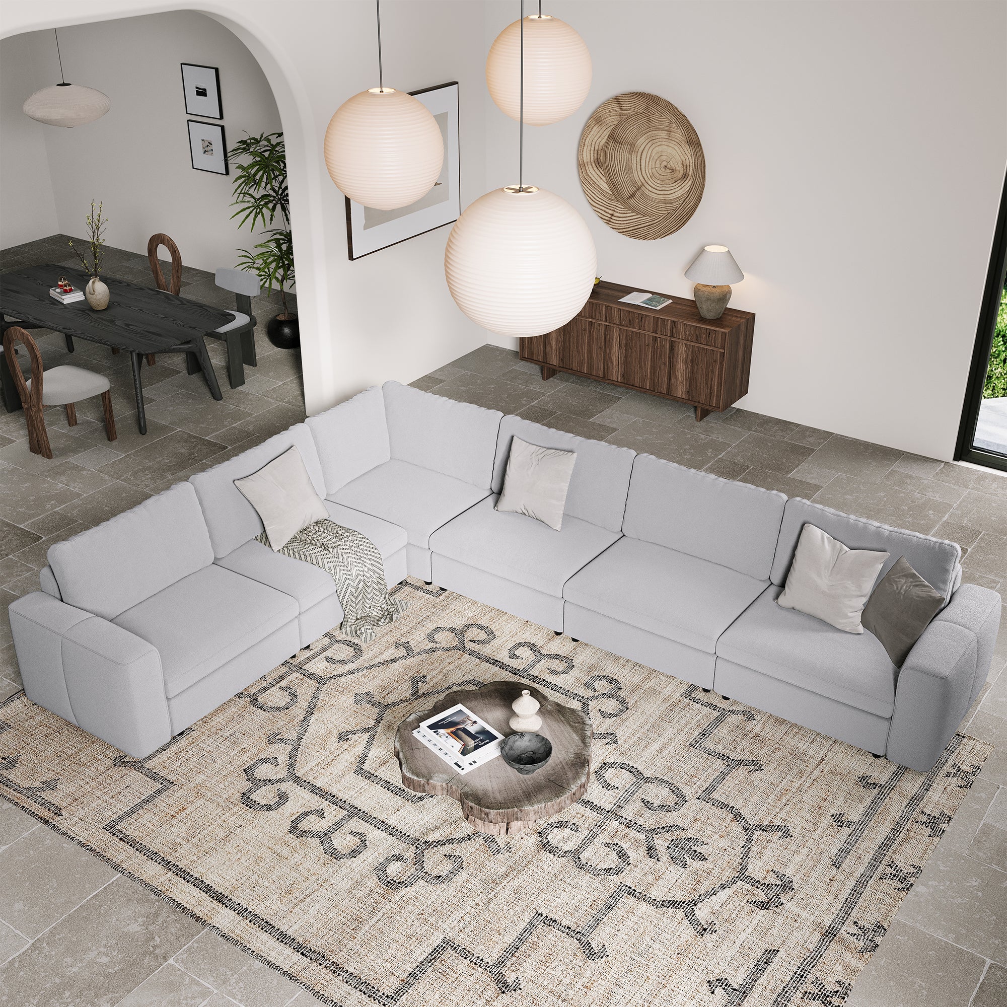 L-Shape Dove Grey Chenille Modular Sofa with Deep Seat