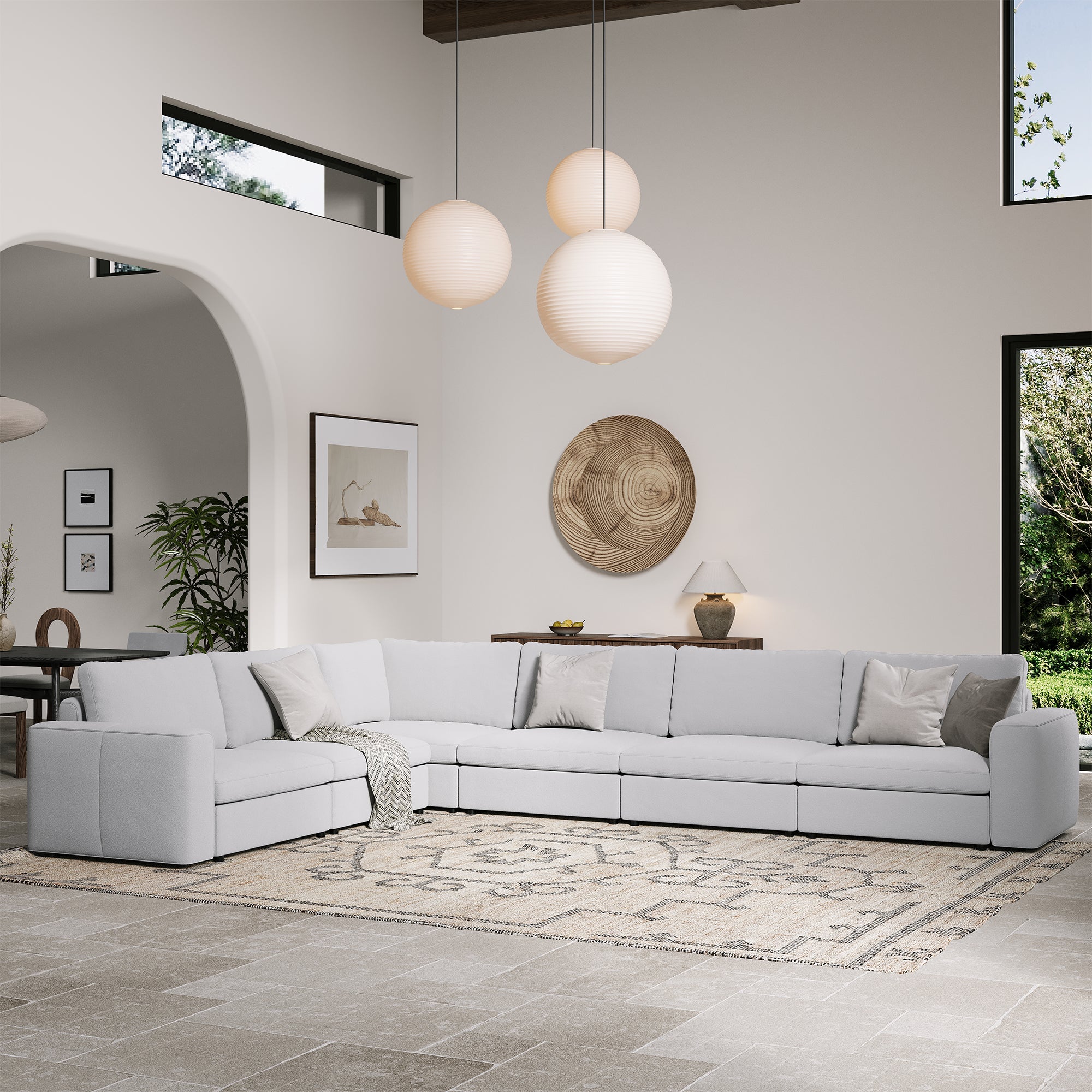 L-Shape Dove Grey Chenille Modular Sofa with Deep Seat