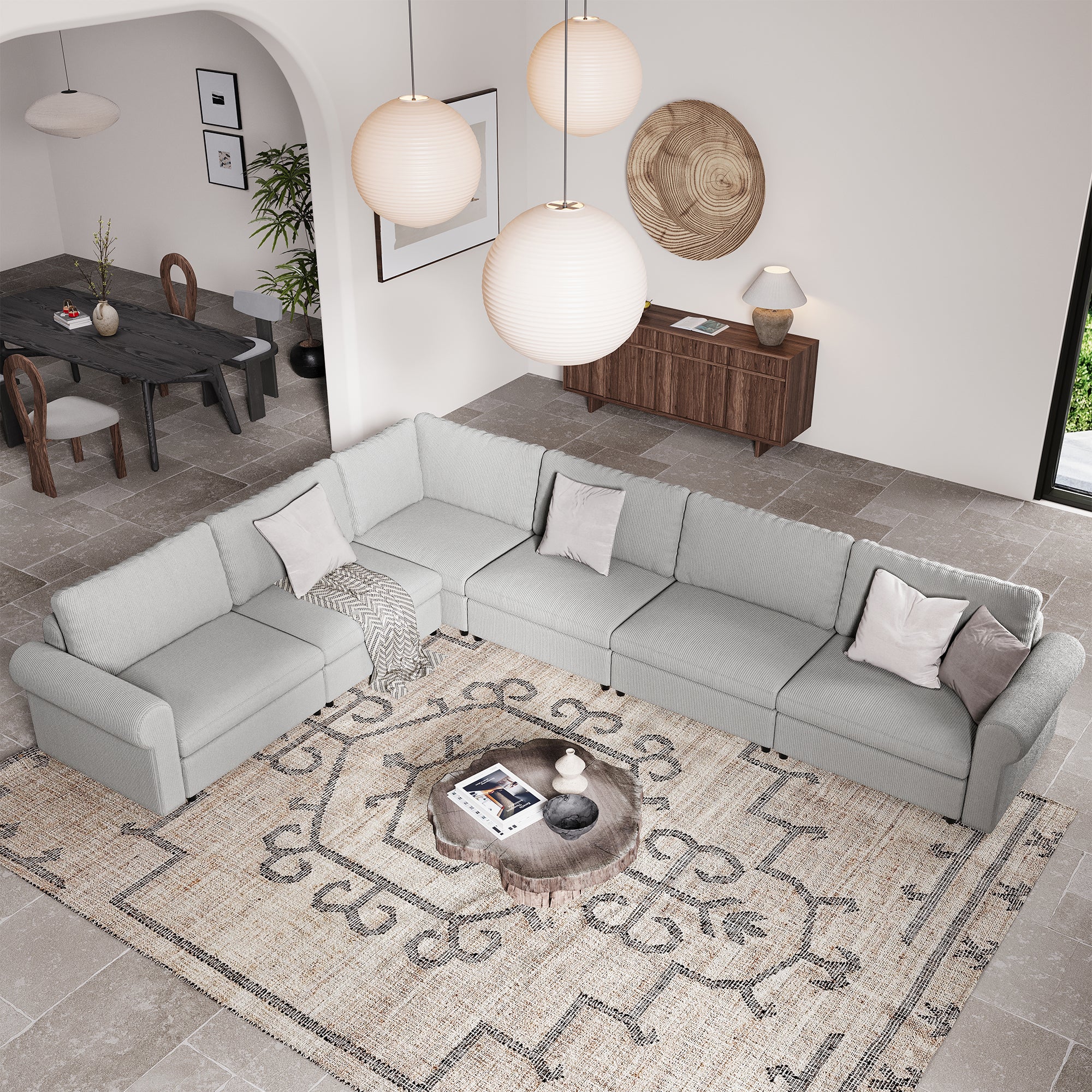 L-Shape Dove Grey Corduroy Modular Sofa with Deep Seat