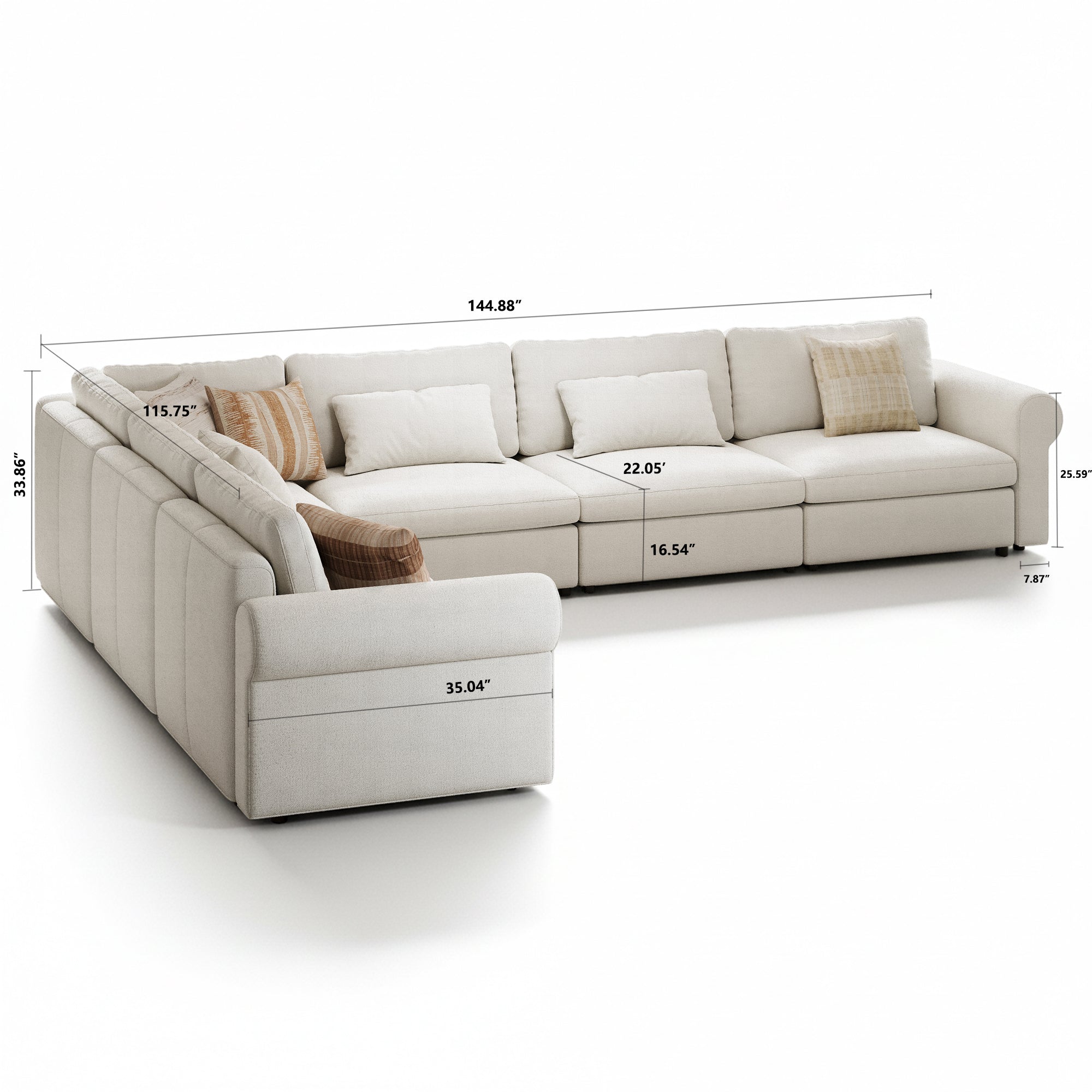 L-Shape Dove Grey Chenille Modular Sofa with Deep Seat