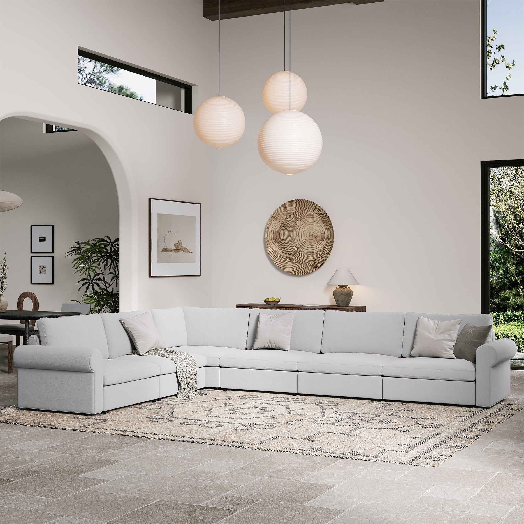 L-Shape Dove Grey Chenille Modular Sofa with Deep Seat