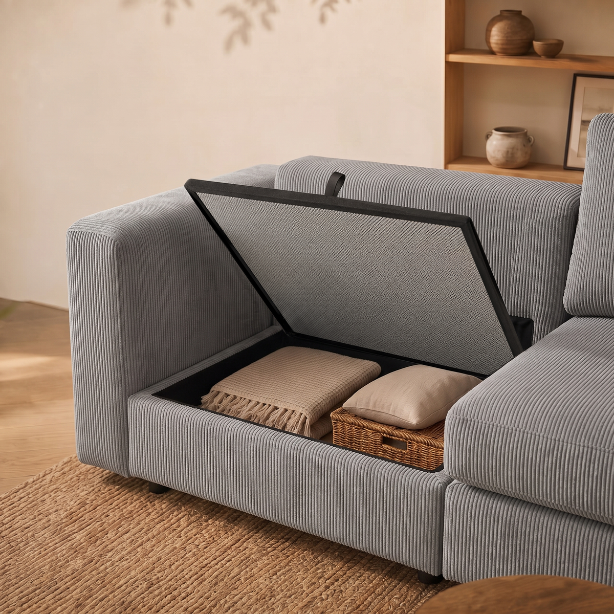 Modular Sectional Sofa - Box Arm, Storage Seat, Box Backrest - 35" W x 22" D Per Seat