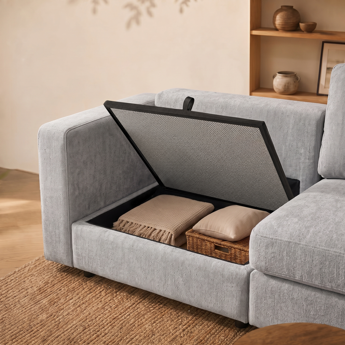 Modular Sectional Sofa - Box Arm, Storage Seat, Box Backrest - 35" W x 22" D Per Seat