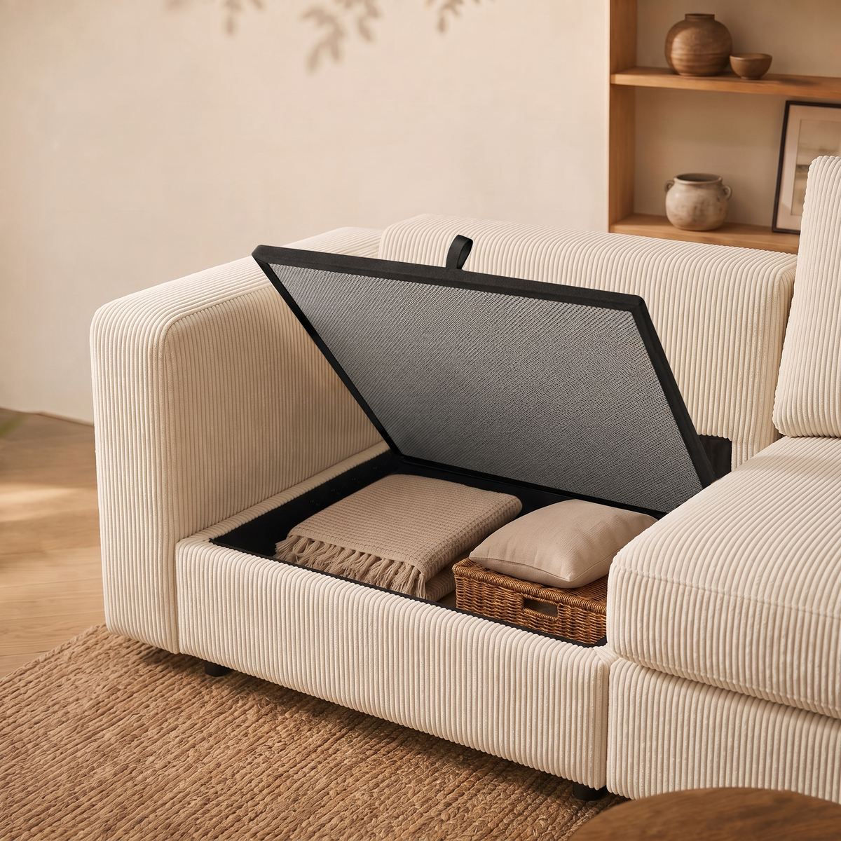 Modular Sectional Sofa - Box Arm, Storage Seat, Box Backrest - 35" W x 22" D Per Seat