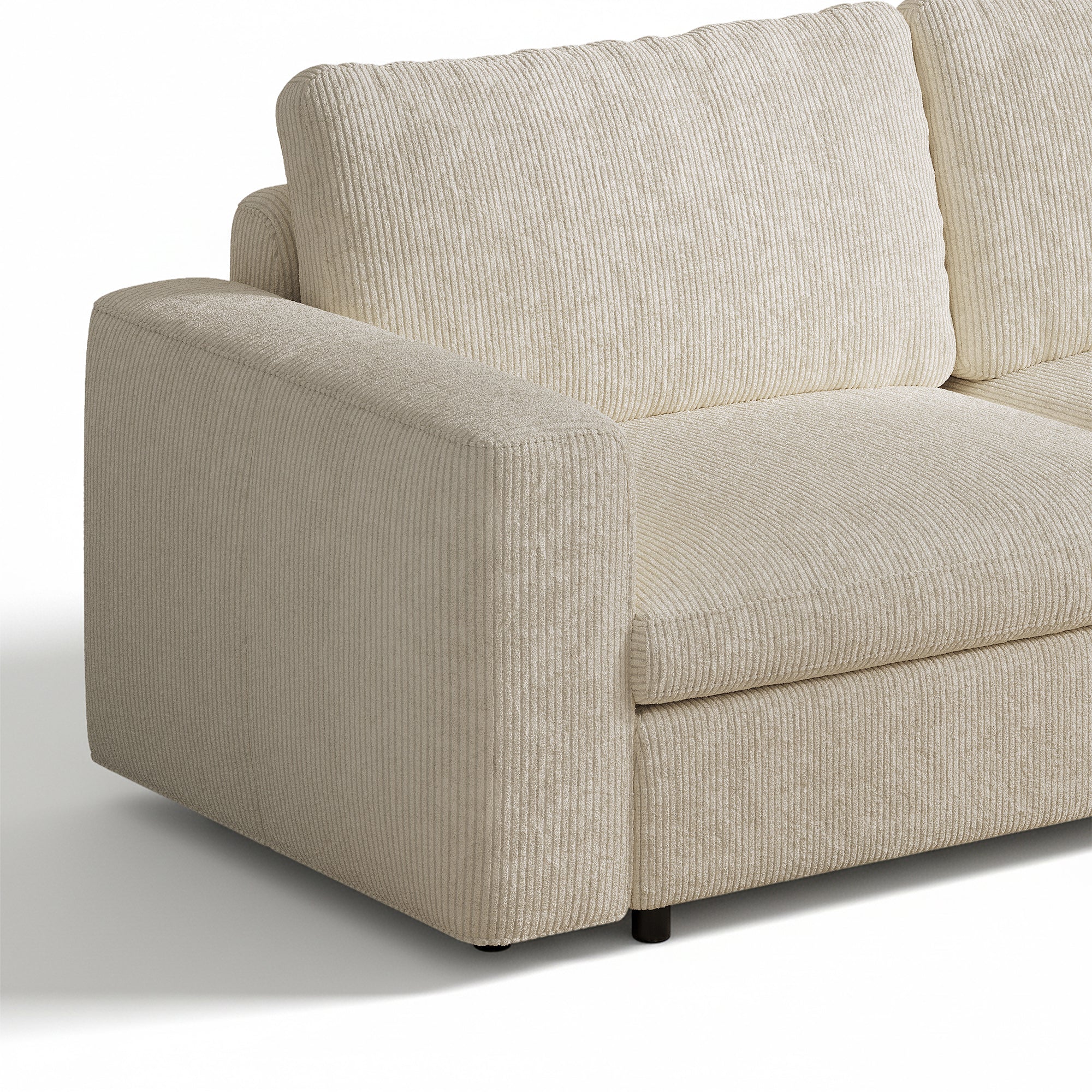 3-Seater + Ottoman Cream Corduroy Modular Sofa with Deep Seat