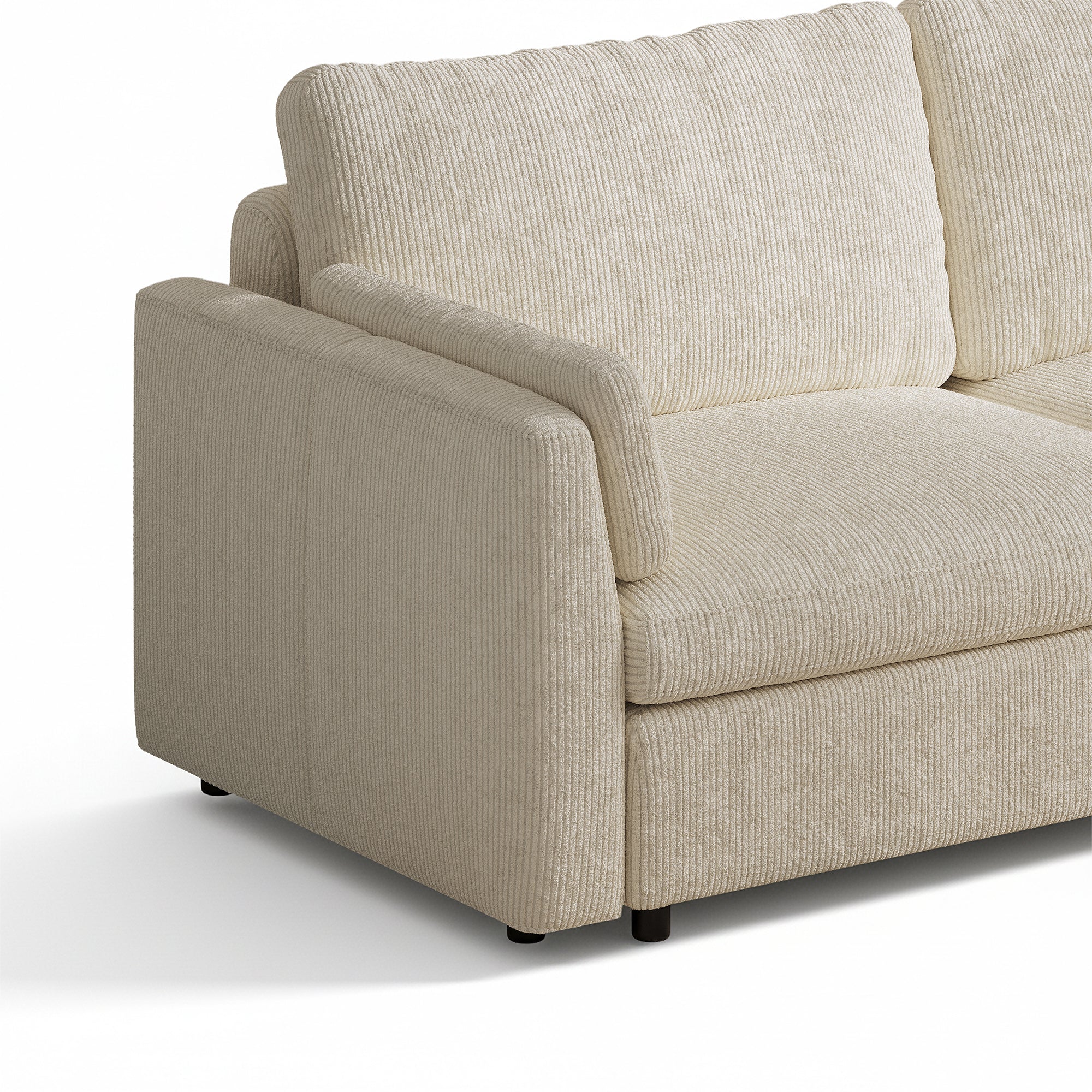 3-Seater + Ottoman Cream Corduroy Modular Sofa with Deep Seat