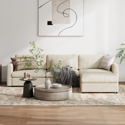 3-Seater + Ottoman Cream Corduroy Modular Sofa with Deep Seat
