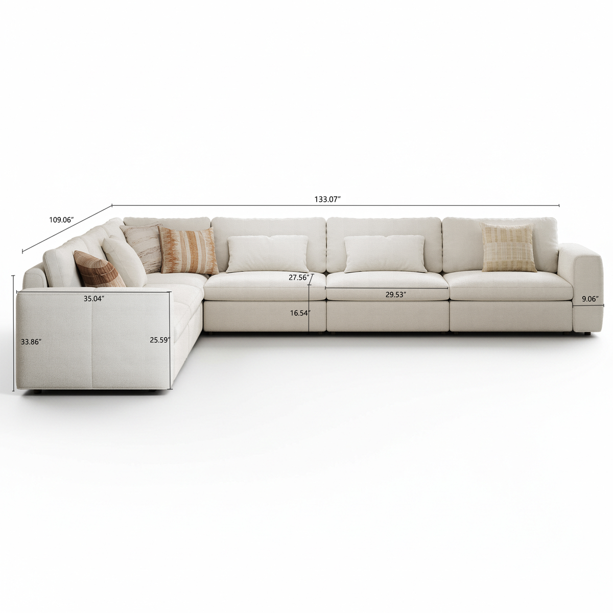 Modular Sectional Sofa - Wide Block Arm, Standard Seat, Box Backrest - 29.5" W x 27.5" D Per Seat