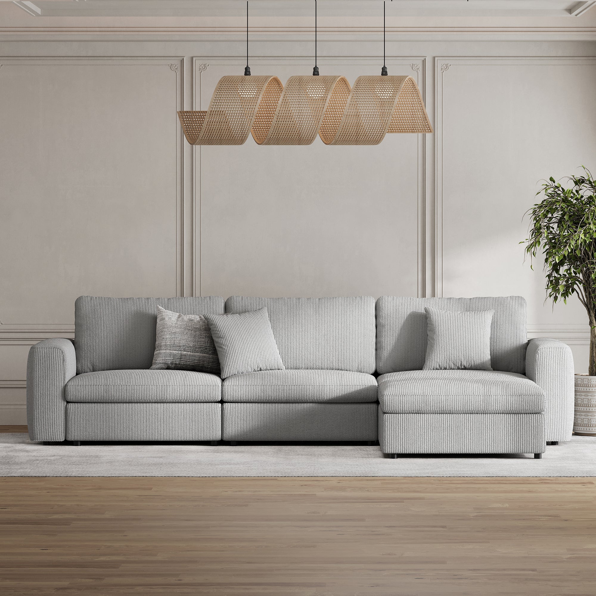 3-Seater + Ottoman Dove Grey Corduroy Modular Sofa with Deep Seat
