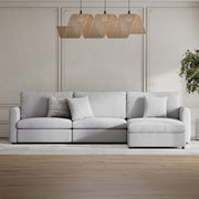 3-Seater + Ottoman Dove Grey Chenille Modular Sofa with Wide Seat