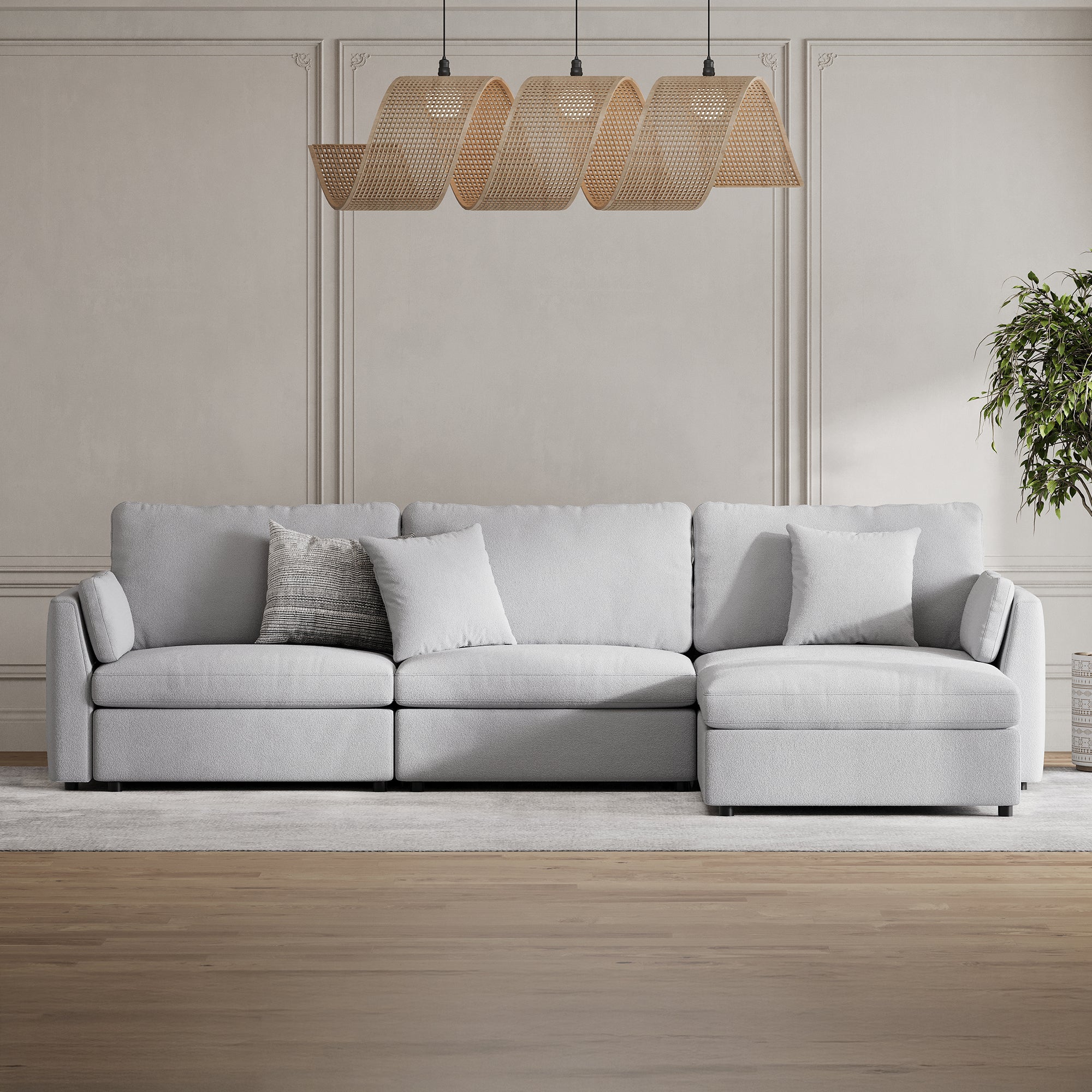 3-Seater + Ottoman Dove Grey Chenille Modular Sofa with Wide Seat