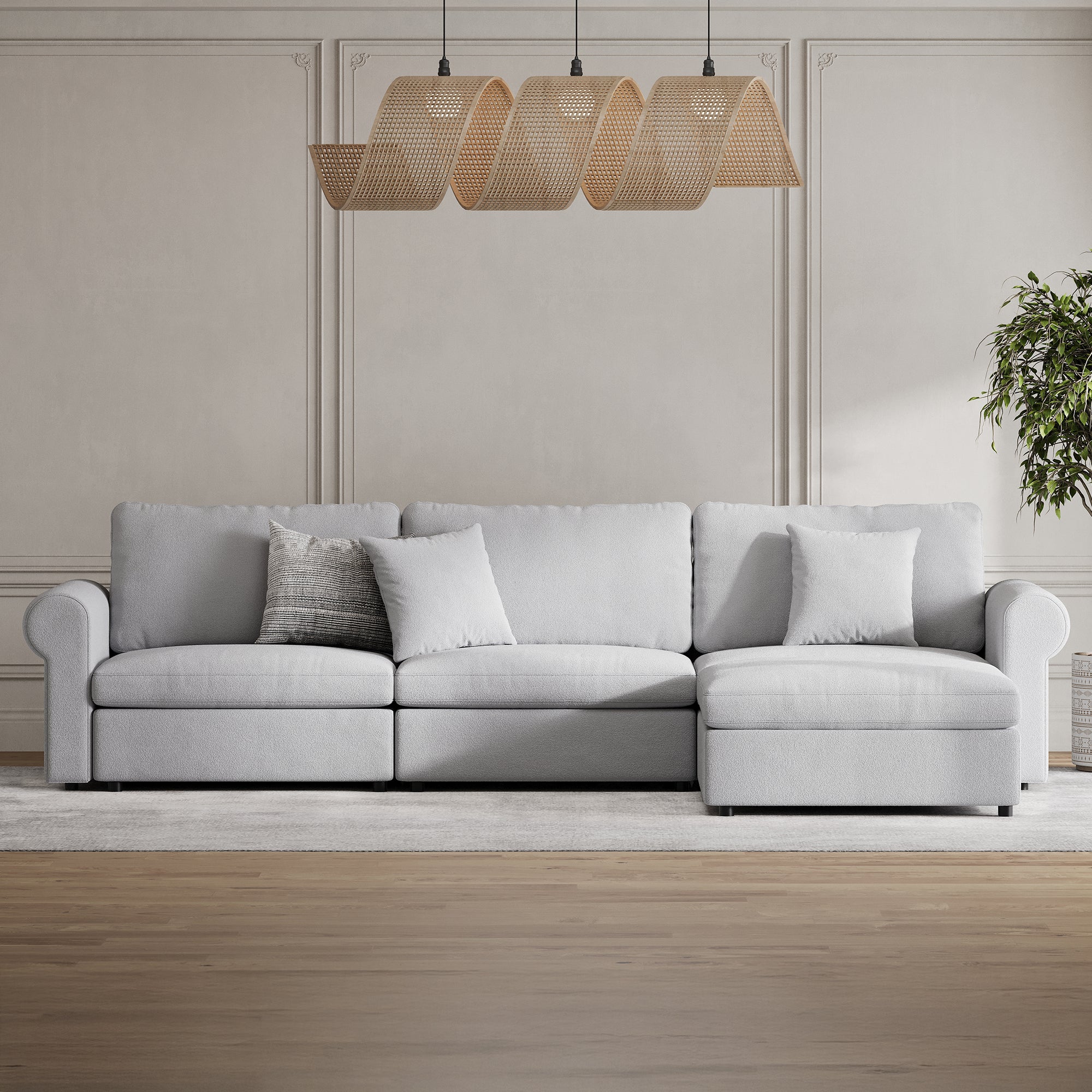 3-Seater + Ottoman Dove Grey Chenille Modular Sofa with Wide Seat
