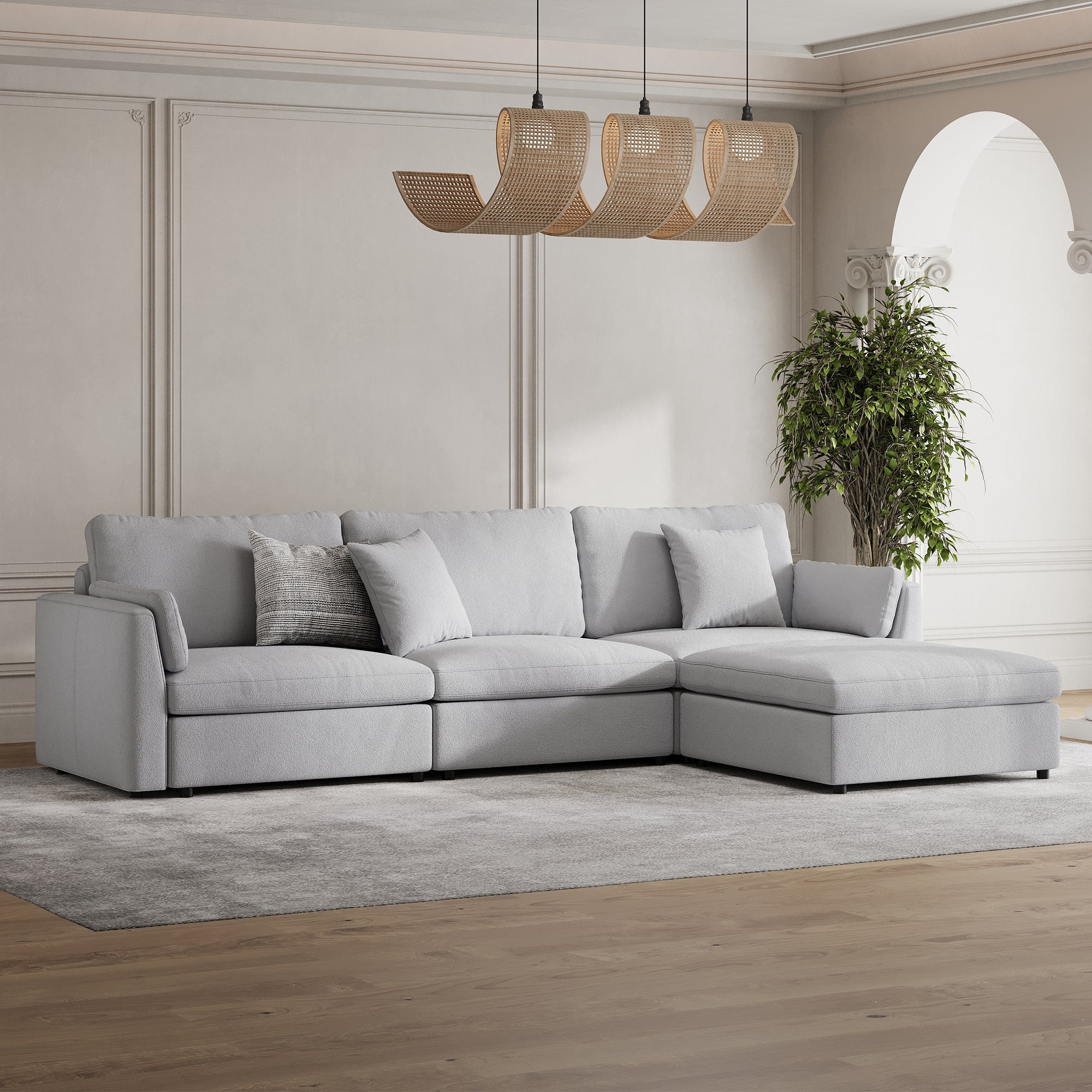 3-Seater + Ottoman Dove Grey Chenille Modular Sofa with Wide Seat