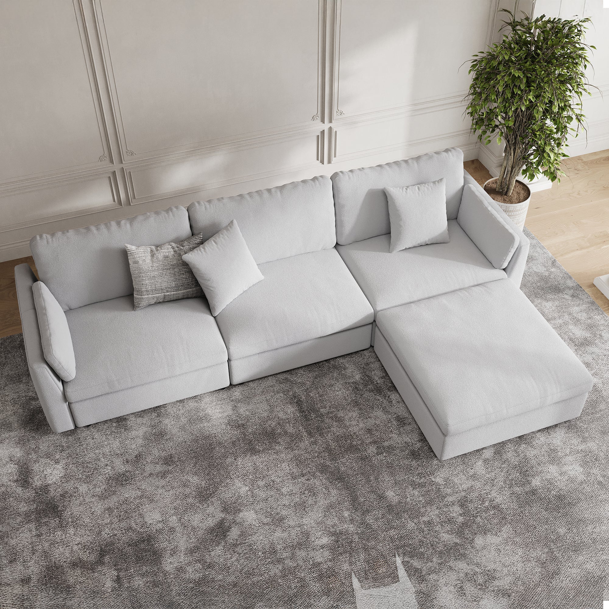 3-Seater + Ottoman Dove Grey Chenille Modular Sofa with Wide Seat