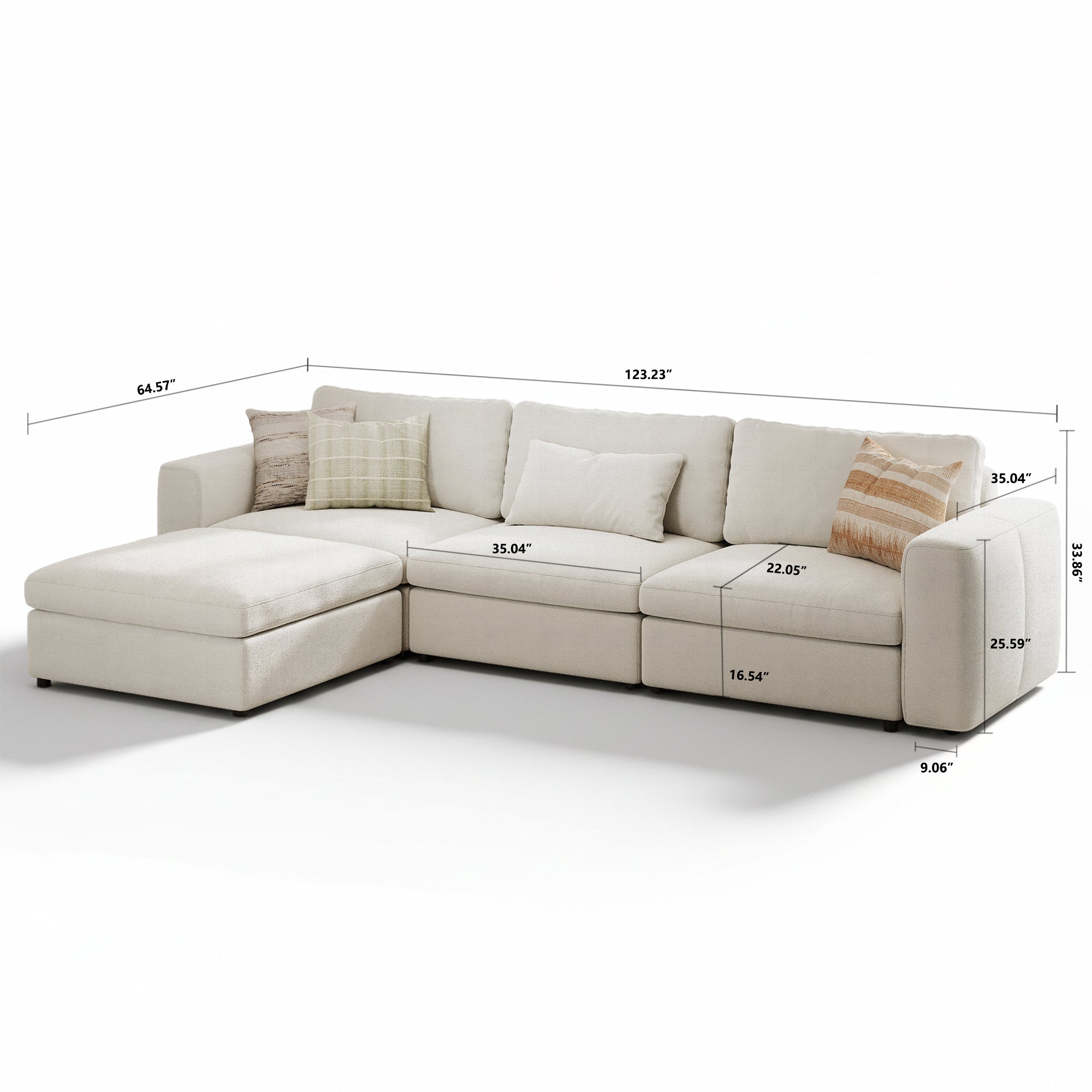 3-Seater + Ottoman Dove Grey Chenille Modular Sofa with Wide Seat