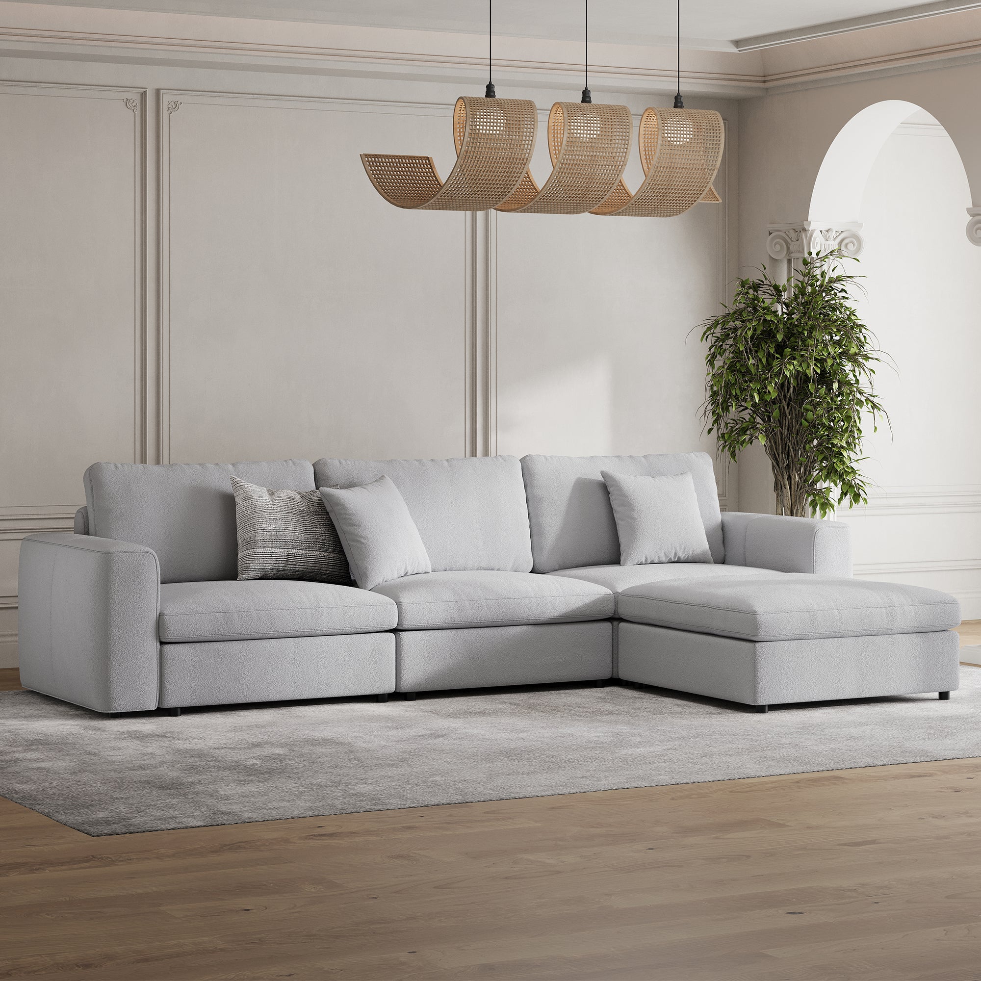 3-Seater + Ottoman Dove Grey Chenille Modular Sofa with Wide Seat