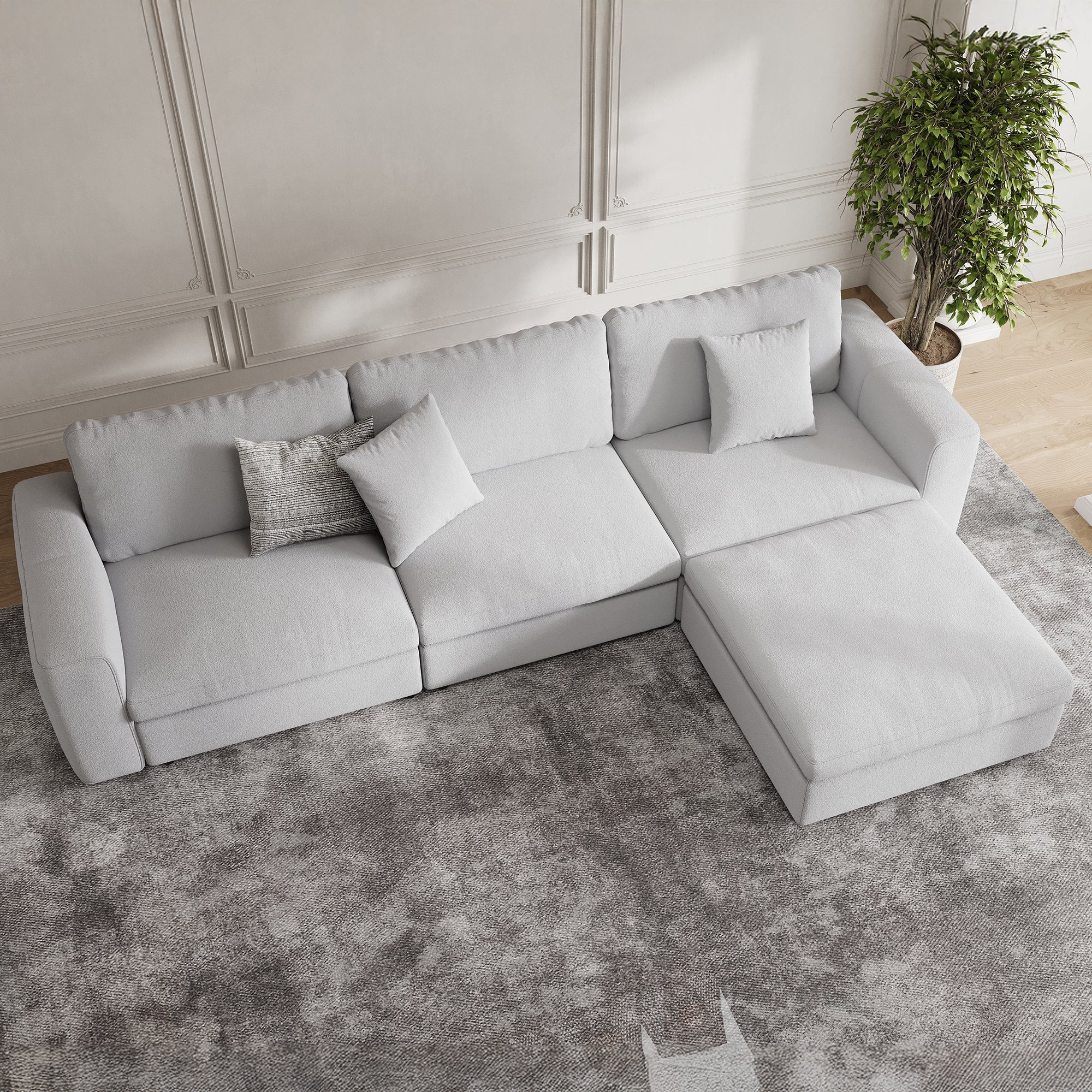 3-Seater + Ottoman Dove Grey Chenille Modular Sofa with Wide Seat