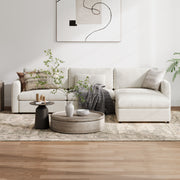 3-Seater + Ottoman Cream Chenille Modular Sofa with Deep Seat